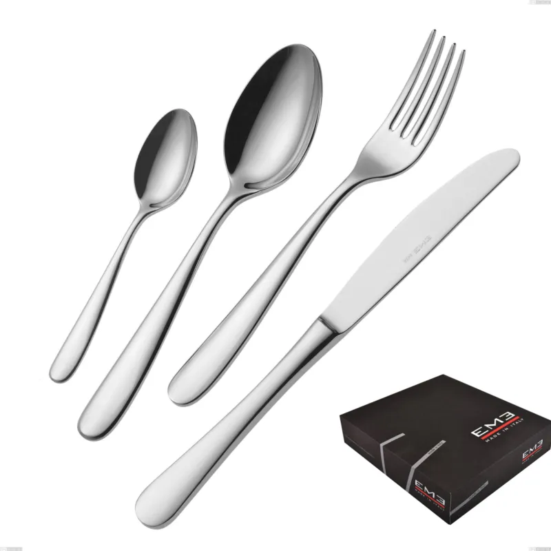 Popolare Set di posate 75 pezzi Beta in confezione regalo, 18.10 (AISI304), spessore 4mm, finitura inox lucido a specchio Eme Posaterie