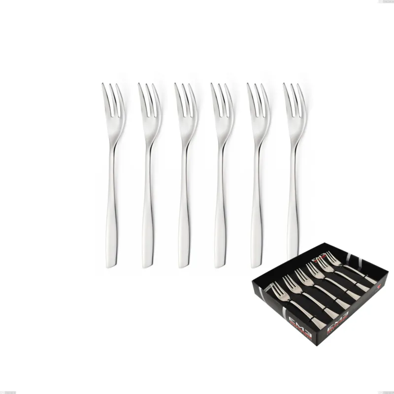 Confezione vetrina 6 pezzi forchettine dolce Eleven, (acciaio 18.10 aisi304), spessore 2.5 mm finitura lucido a specchio Eme Posaterie Novità