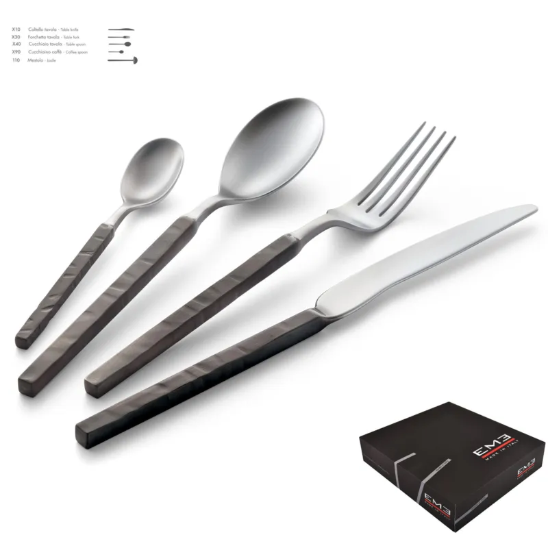 Servizio Posate ZEUS FIRE 49 pezzi 12 posti tavola acciaio inox 18.10 AISI304 manicatura confezione regalo Eme Posaterie Subito Disponibile