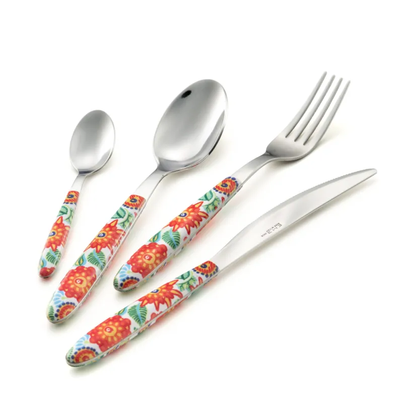 Subito Disponibile Set Posate colorate 24 pezzi VERO Tropical Rosso 6 posto tavola 18/C in confezione vetrina Eme Posaterie