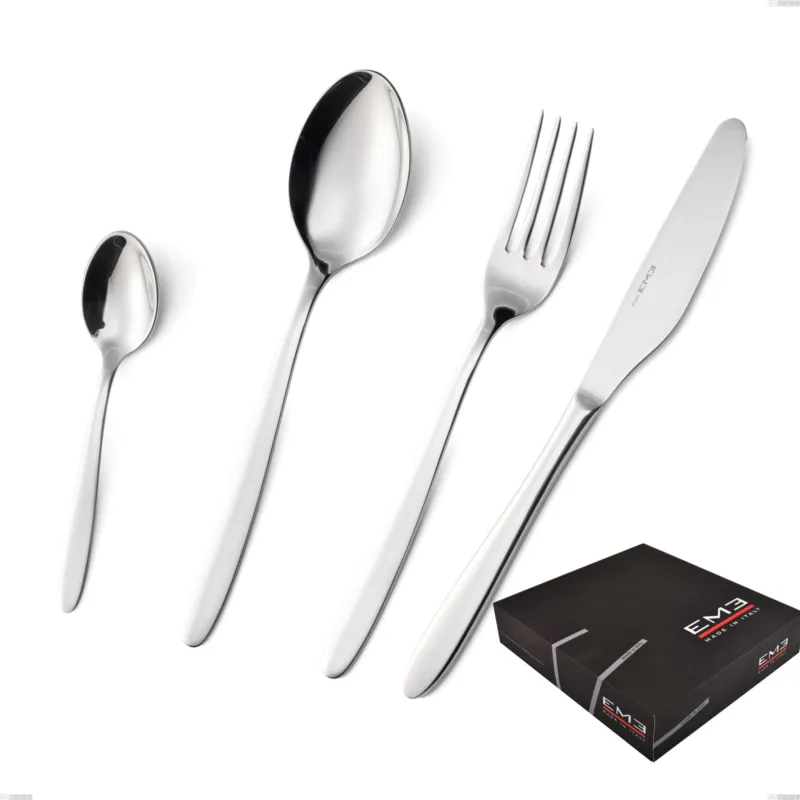 Servizio Posate 75 Pezzi ARMONIA in acciaio inox 18.10 lucidato a specchio spessore 3 mm in Confezione Regalo Eme Posaterie Non Perdere