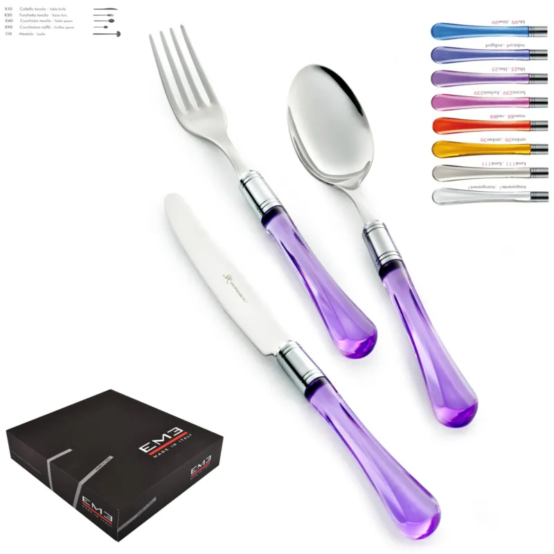 Servizio Posate Colorate Set 49 pezzi ZAFFIRO in acciaio 1810 manico Acrilico in Confezione regalo Eme Posaterie Ambra 36 EME Affare