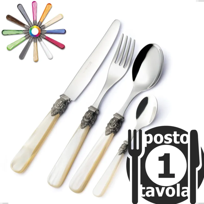 Servizio Posate Colorate Set 4 pezzi NAPOLEON in acciaio 18.10 manico madreperla Trasparente lavabili in lavastoviglie EME Eme Posaterie marrone perlato 1124 Offerta Del Giorno
