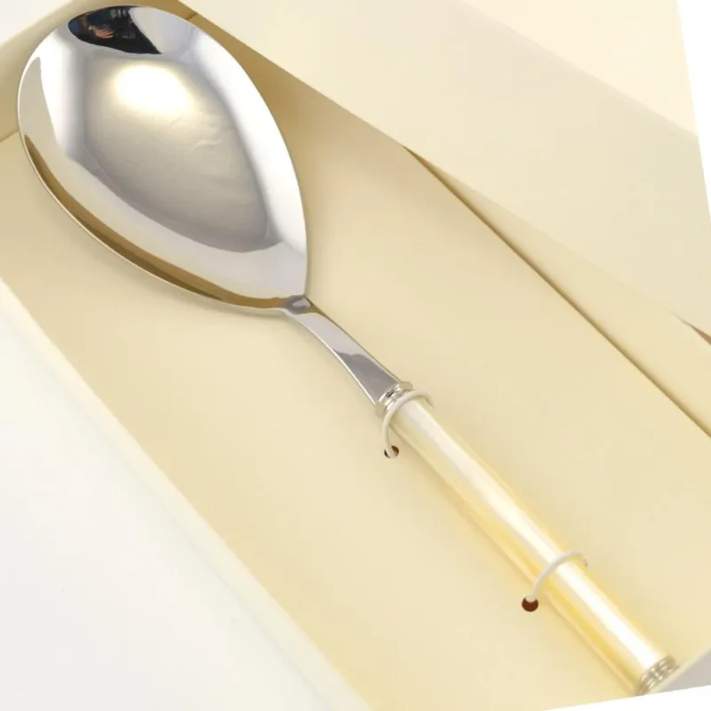 Occasione Imperdibile Confezione Pala Riso LINEA PERLATO composizione CB1280LN-PE13 Lunghezza 275 mm manicatura in acrilico con doppia ghiera tornita. in scatolata bomboniera serigrafata Eme Posaterie Avorio Perlato 13 EME