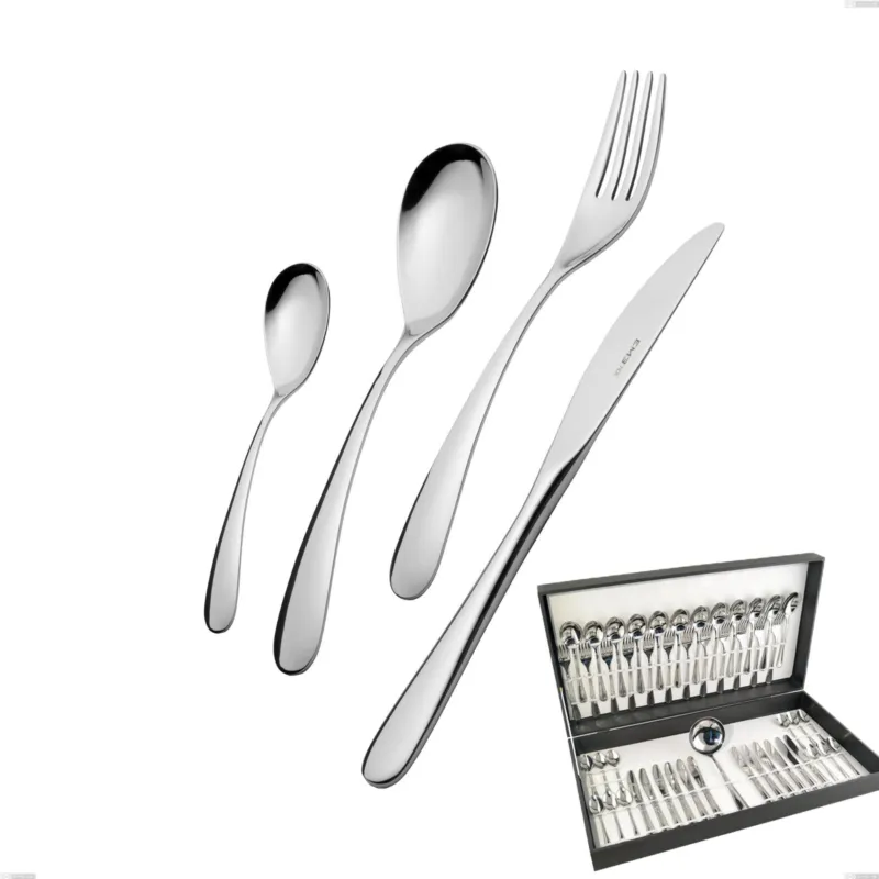 Reso Gratuito Servizio Posate HOTEL 49 pezzi acciaio inox 1810 lucidato spessore 2.5 mm in astuccio regalo EME Eme Posaterie