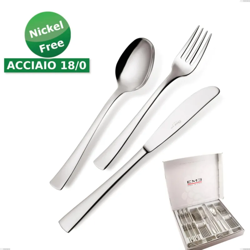 Cofanetto 24 pezzi Alfa 18/0 nichel free, (Acciaio 18/ C) Nichel Free, spessore 2 mm Eme Posaterie Ultima Occasione