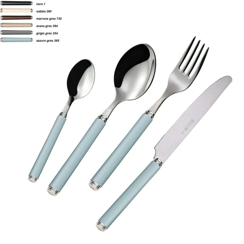 Nuova Collezione Set Posate colorate 24 pezzi LINEA GRES 6 posti Tavola in acciaio 18/10 (aisi304) manico in metacrilato colorato Eme Posaterie grigio gres 354