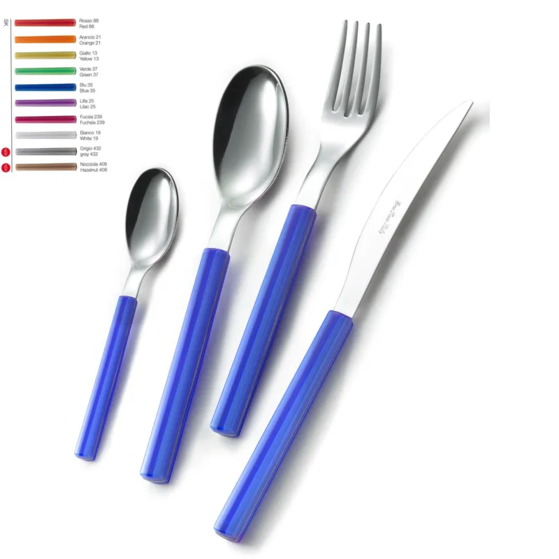 Set Posate colorate SKY 1 Coltello 1 Forchetta 1 Cucchiaio 1 Cucchiaino caffè in acciaio Materiale 18/0 AISI 430 Nichel Free manico in metacrilato colorato Eme Posaterie Blu Offerta