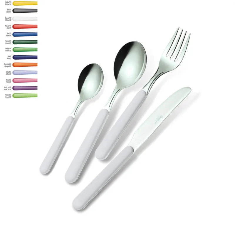 Bestseller Set Posate Colorate 4 pezzi, un posto tavola BONITA in acciaio 18C in confezione Vetrina Eme Posaterie sabbia 7528