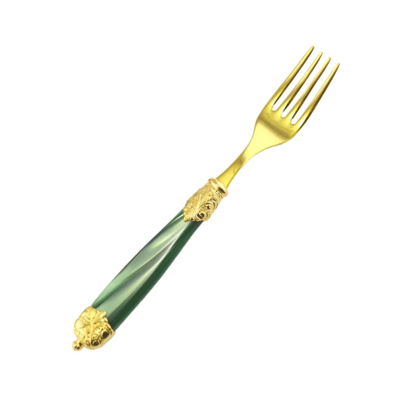 Forchetta da tavola Mirage in Ghiere oro Tin Gold 18.10 (AISI 304) manico perlato doppia ghiera lavabili in lavastoviglie verde Perlato Eme Posaterie avorio perlato 13 Nuova Collezione