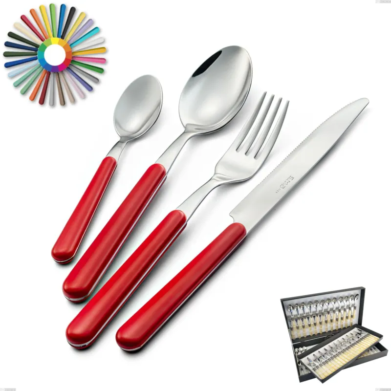 Astuccio 75 pezzi posate Brio, Acciaio inox 18.c (AISI 430), manici in abs Eme Posaterie rosa 66 Professionale