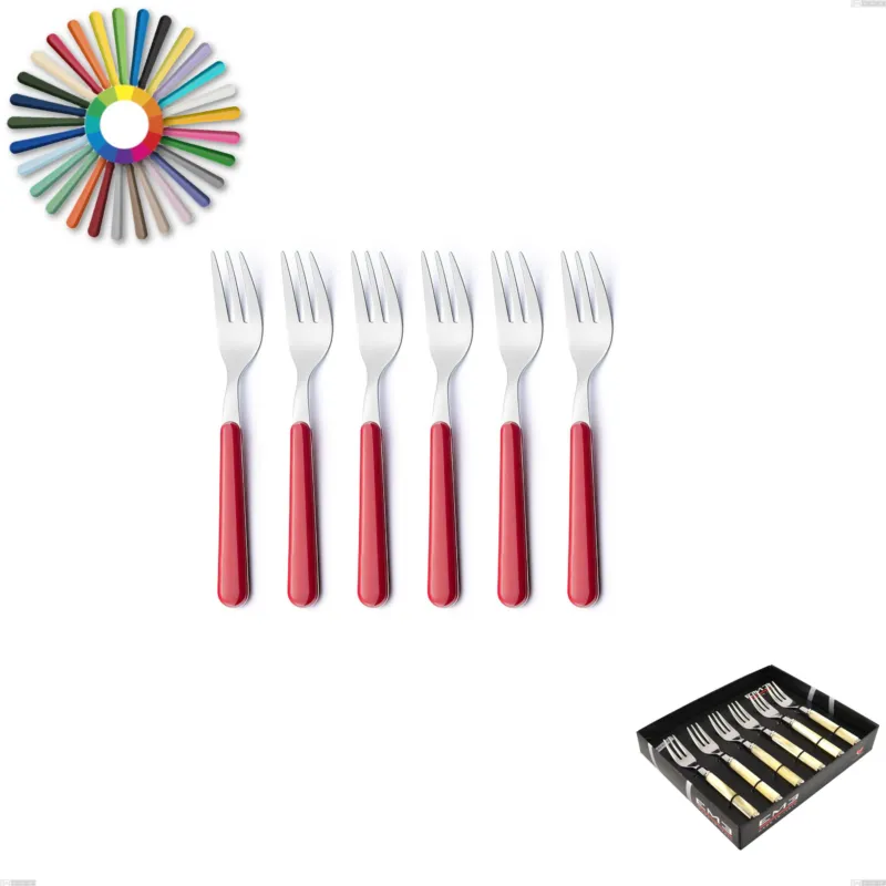 Confezione vetrina 6 pezzi forchette dolce Brio, Acciaio inox 18.c (AISI 430), manici in abs Eme Posaterie rosa 66 Prezzo Conveniente