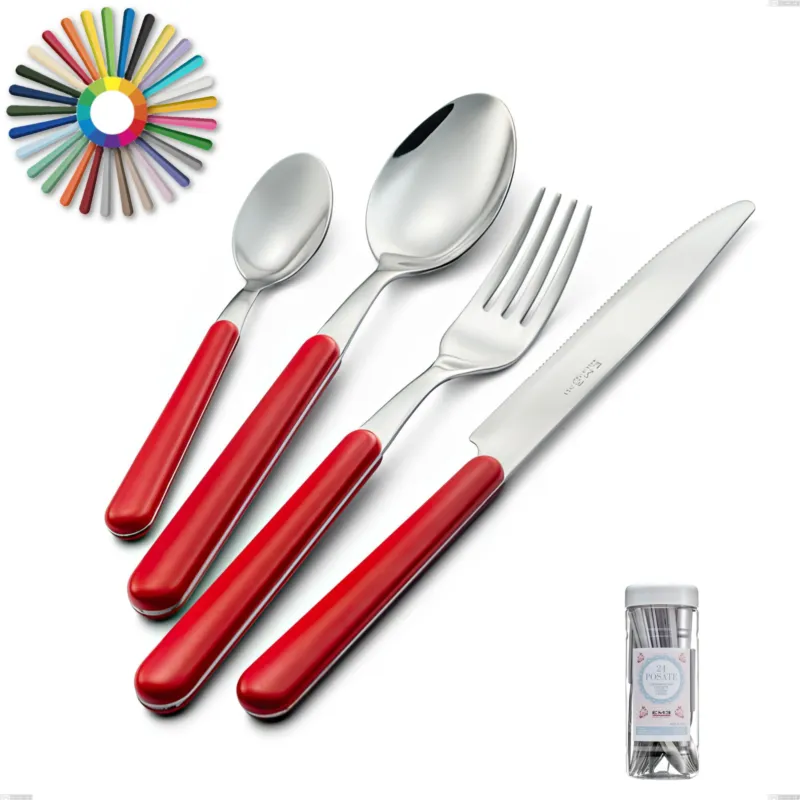 Confezione barattolo francese 24 pezzi posate Brio, Acciaio inox 18.c (AISI 430), manici in abs Eme Posaterie rosa 66 Promozione