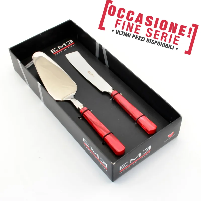 Ultimissimo Modello Set Dolce Due Pezzi Coltello più Paletta PERLATO ROSSO in acciaio 18/C in confezione Regalo Eme Posaterie