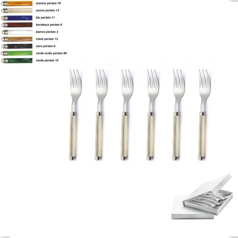 Confezione a libro 6 pezzi forchette dolce Linea Perlato, Acciaio inox 18/10 (AISI304) Eme Posaterie arancio perlato 79 Offerta Lampo