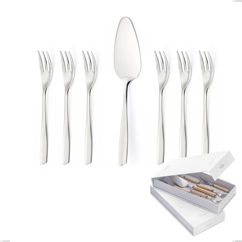 Soddisfatti O Rimborsati Confezione a libro 7 pezzi, forchettine più paletta dolce Eleven, (acciaio 18.10 aisi304), spessore 2.5 mm finitura lucido a specchio Eme Posaterie