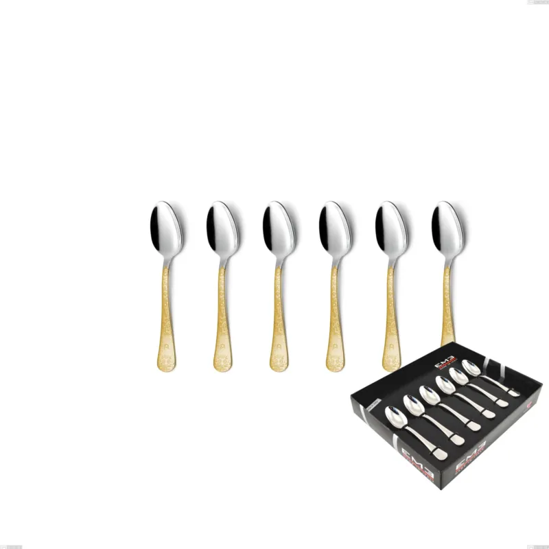 Subito Disponibile Confezione vetrina 6 pezzi moka Hermitage oro, acciaio 18-10, oro 24 carati lucido, spessore 2.5 mm Eme Posaterie