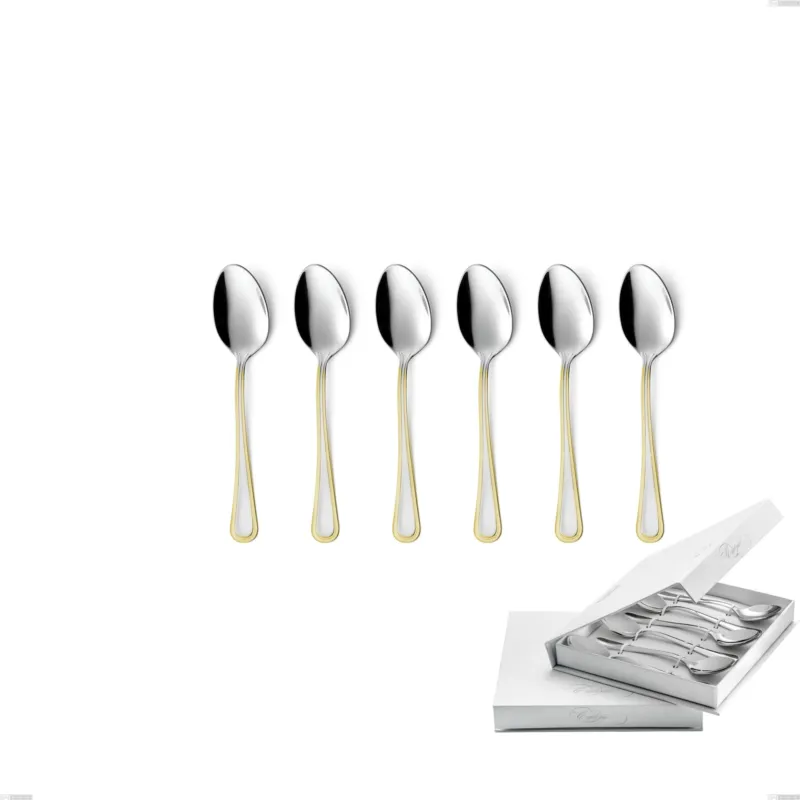 Confezione a libro 6 pezzi cucchiaini caffè Galles oro, acciaio 18-10, oro 24 carati lucido, spessore 2 mm Eme Posaterie Prezzo Basso