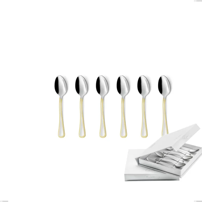 Compra Online Confezione a libro 6 pezzi cucchiaino moka Galles oro, acciaio 18-10, oro 24 carati lucido, spessore 2 mm Eme Posaterie