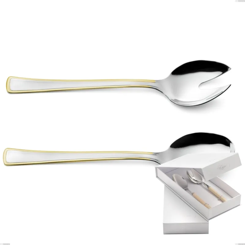 Confezione a libro 2 pezzi insalata Galles oro, acciaio 18-10, oro 24 carati lucido, spessore 2 mm Eme Posaterie Prezzo Conveniente