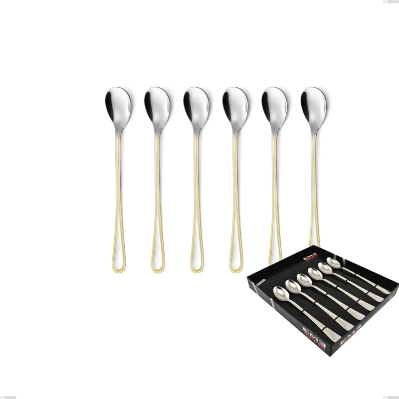Confezione vetrina 6 pezzi cucchiaini bibita Galles oro, acciaio 18-10, oro 24 carati lucido, spessore 2 mm Eme Posaterie Pagamento Sicuro