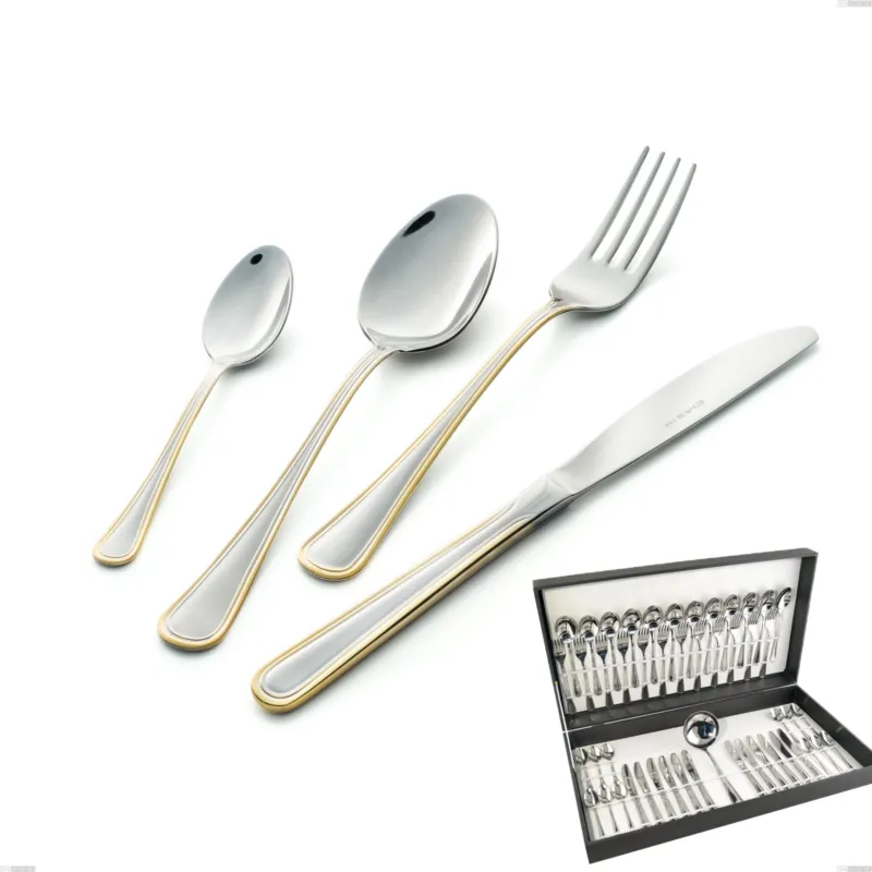 Pagamento Sicuro Astuccio 49 pezzi coltello economico Galles oro, acciaio 18-10, oro 24 carati lucido, spessore 2 mm Eme Posaterie