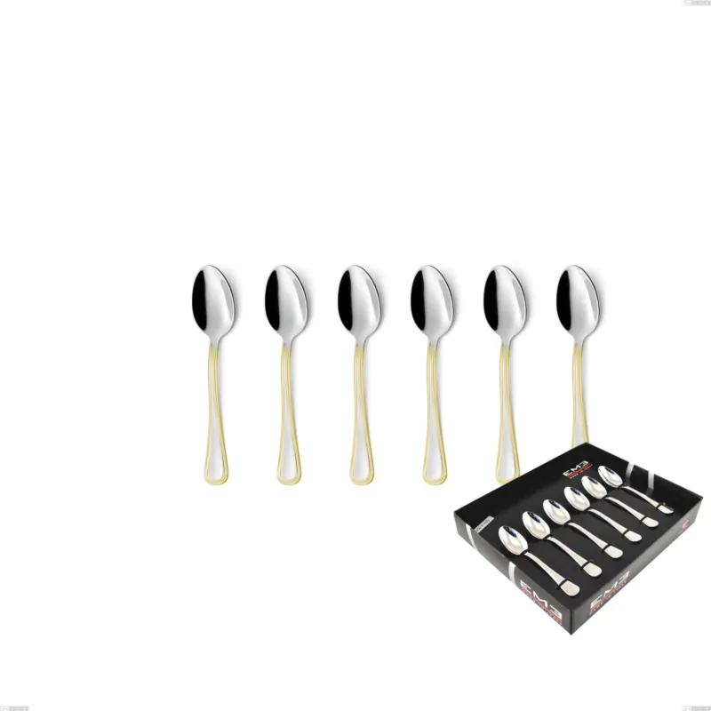 Super Prezzo Confezione vetrina 6 pezzi moka Galles oro, acciaio 18-10, oro 24 carati lucido, spessore 2 mm Eme Posaterie