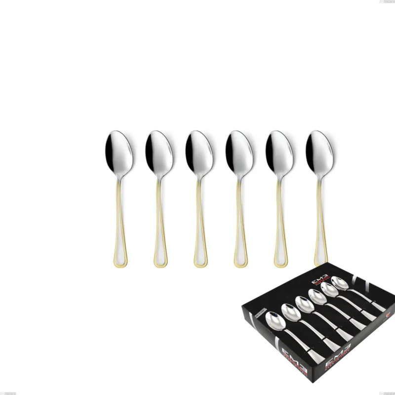 Confezione vetrina 6 pezzi caffè Galles oro, acciaio 18-10, oro 24 carati lucido, spessore 2 mm Eme Posaterie Promozione Esclusiva
