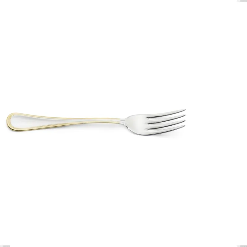 Esclusivo Forchetta tavola Impero oro, acciaio 18-10, oro 24 carati lucido, spessore 2.5 mm, lunghezza 205 mm Eme Posaterie