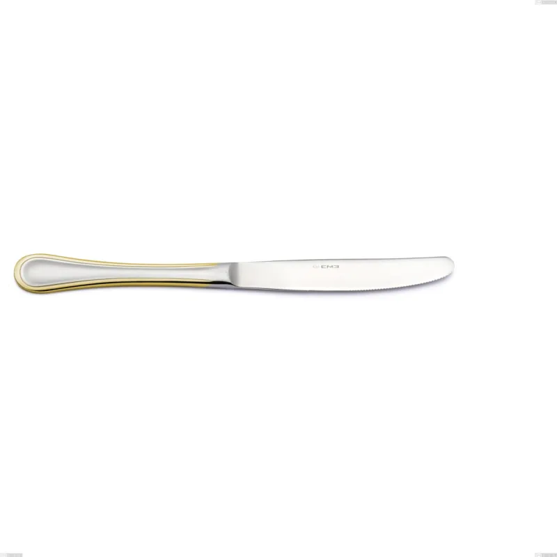Coltello tavola economico Impero oro, acciaio 18-10, oro 24 carati lucido, spessore 2.5 mm, lunghezza 235 mm Eme Posaterie Economico