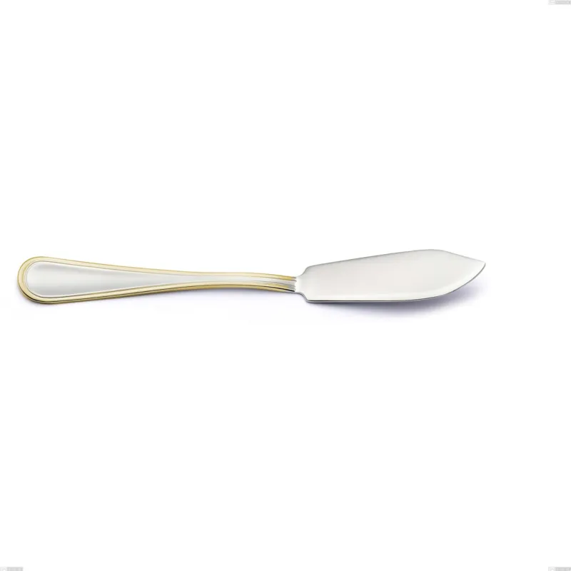 Nuovo Arrivo Coltello pesce Impero oro, acciaio 18-10, oro 24 carati lucido, spessore 2.5 mm, lunghezza 192 mm Eme Posaterie