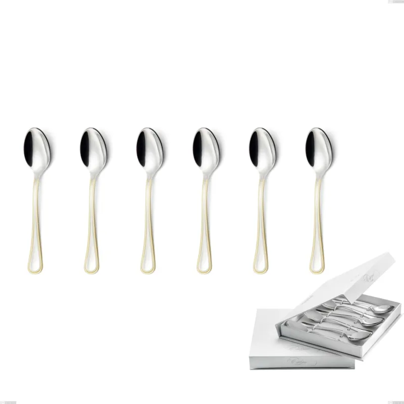 Pagamento Sicuro Confezione a libro 6 pezzi cucchiaini caffè Impero oro, acciaio 18-10, oro 24 carati lucido, spessore 2.5 mm Eme Posaterie