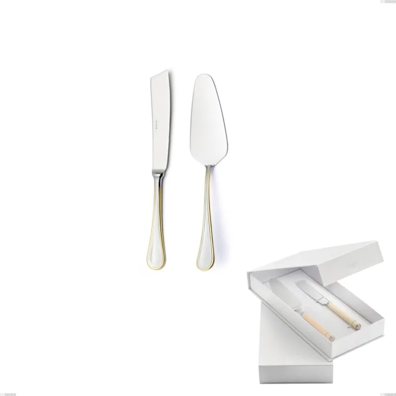 Confezione a libro 2 pezzi,paletta più coltello dolce da servizio Impero oro, acciaio 18-10, oro 24 carati lucido, spessore 2.5 mm Eme Posaterie Ordina Subito
