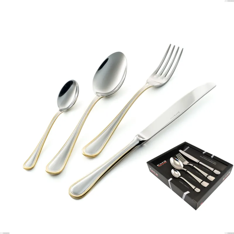 Confezione vetrina 24 pezzi Impero oro, acciaio 18-10, oro 24 carati lucido, spessore 2.5 mm Eme Posaterie Compra Online
