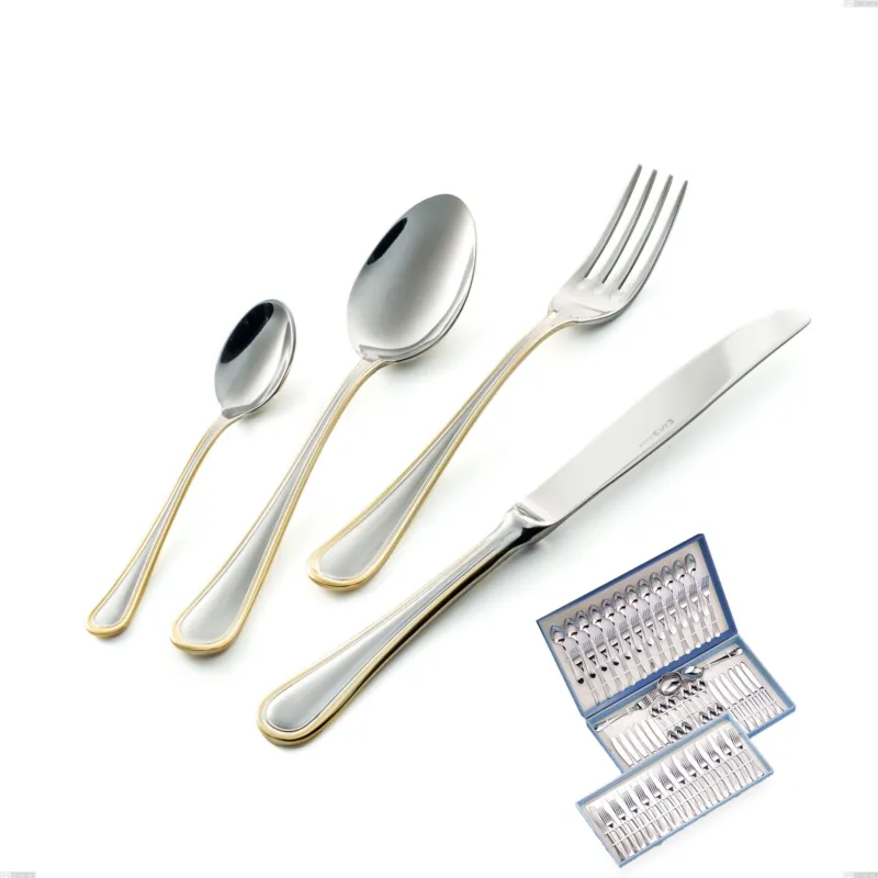 Compra Adesso Servizio di posate 75 pezzi in astuccio regalo Impero oro, acciaio 18-10, oro 24 carati lucido, spessore 2.5 mm Eme Posaterie