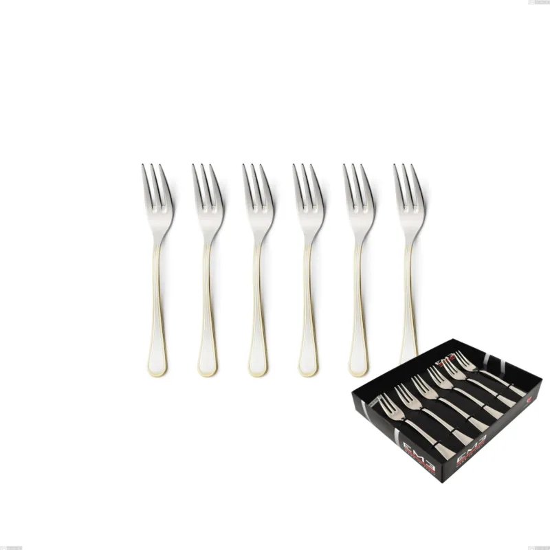 Confezione vetrina 6 pezzi forchettine dolce Impero oro, acciaio 18-10, oro 24 carati lucido, spessore 2.5 mm Eme Posaterie Prezzo Basso