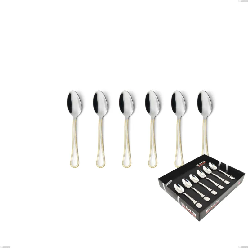 Confezione vetrina 6 pezzi moka Impero oro, acciaio 18-10, oro 24 carati lucido, spessore 2.5 mm Eme Posaterie Nuova Collezione