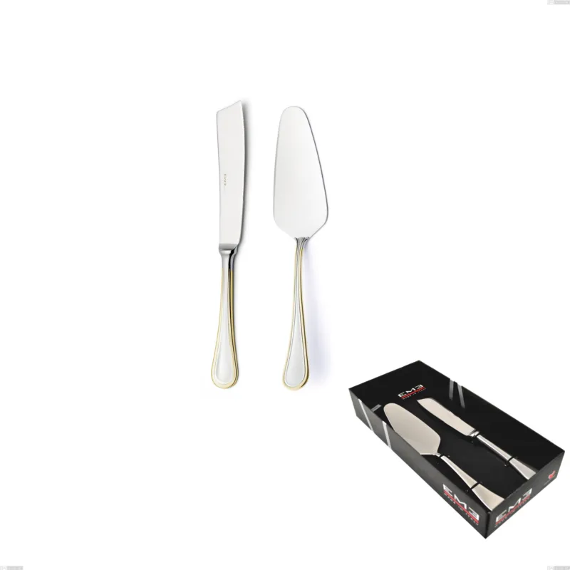 Bestseller Confezione vetrina 2 pezzi dolce Impero oro, acciaio 18-10, oro 24 carati lucido, spessore 2.5 mm Eme Posaterie