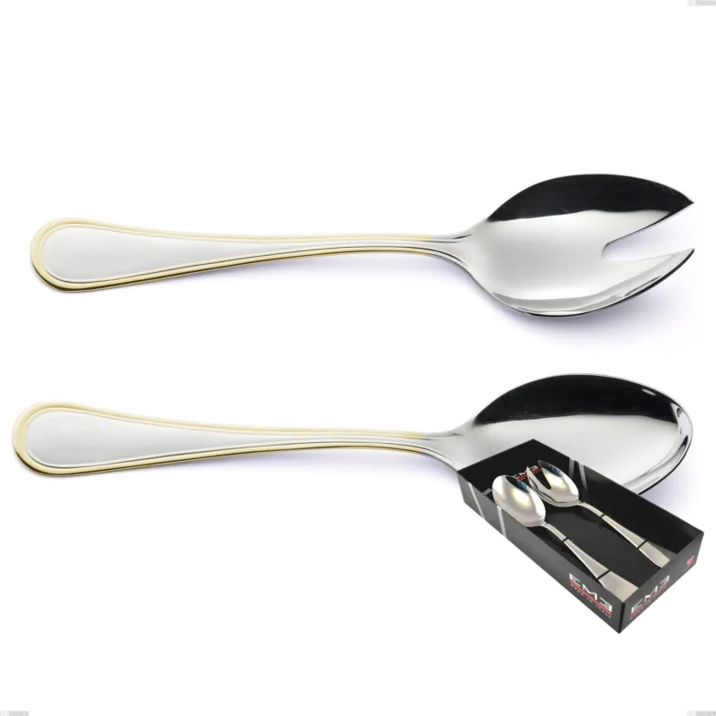 Promozione Esclusiva Confezione vetrina 2 pezzi insalata Impero oro, acciaio 18-10, oro 24 carati lucido, spessore 2.5 mm Eme Posaterie