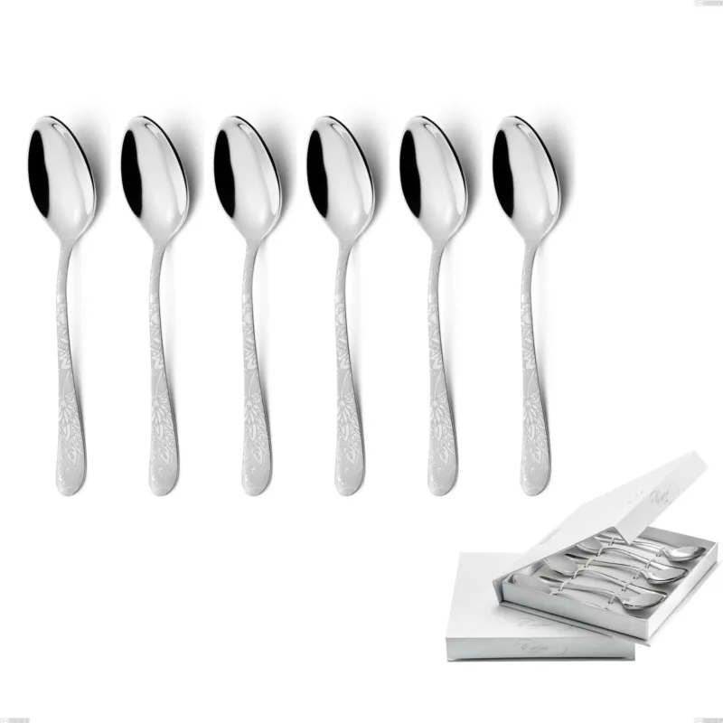 Confezione a libro 6 pezzi cucchiaini caffè Charme Pechino, Acciaio 18/10 Inox Lucido con incisione al laser, spessore 2,5 mm mm Eme Posaterie Nuova Collezione