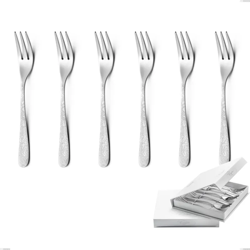 Offerta Speciale Confezione a libro 6 pezzi forchette dolce Charme Pechino, Acciaio 18/10 Inox Lucido con incisione al laser, spessore 2,5 mm mm Eme Posaterie