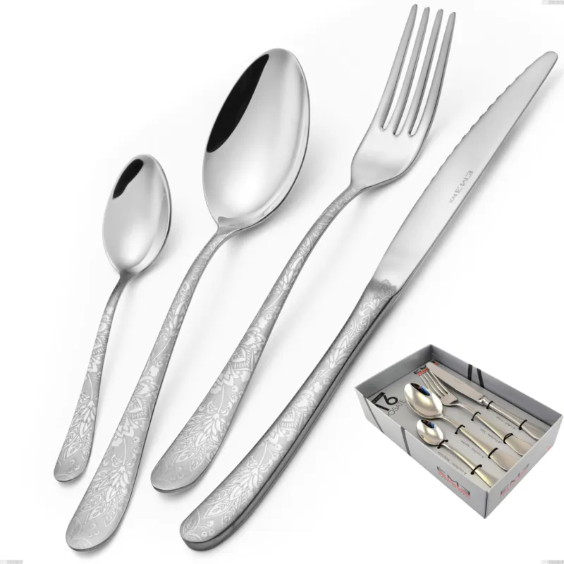 Confezione vetrina 16 pezzi Charme Pechino, Acciaio 18/10 Inox Lucido con incisione al laser, spessore 2,5 mm mm Eme Posaterie Più Venduto