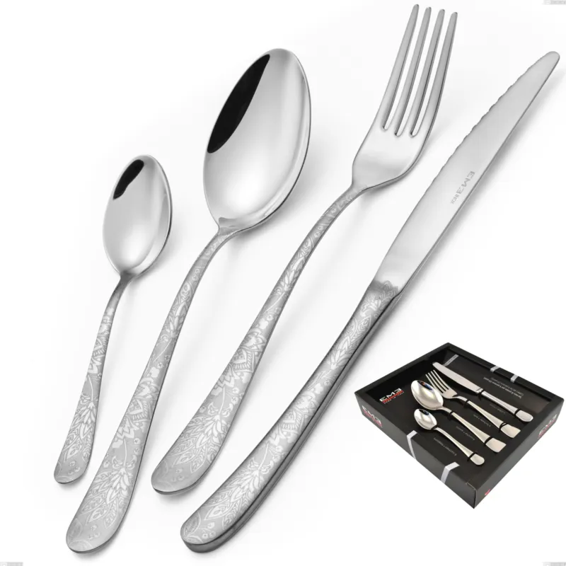 Confezione vetrina 24 pezzi Charme Pechino, Acciaio 18/10 Inox Lucido con incisione al laser, spessore 2,5 mm mm Eme Posaterie Prezzo Basso