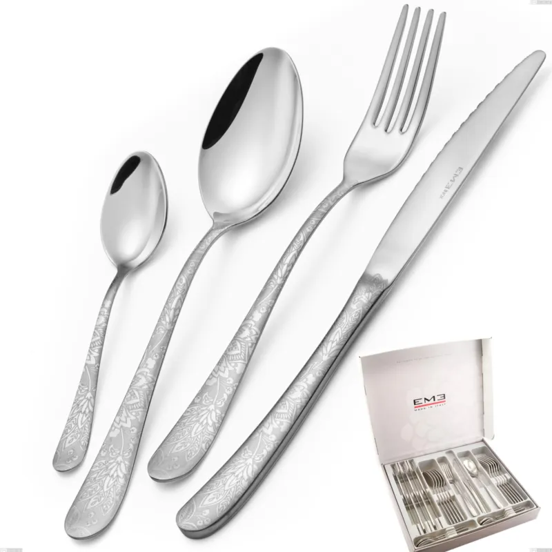 Promo Stagionale Cofanetto 24 pezzi Charme Pechino, Acciaio 18/10 Inox Lucido con incisione al laser, spessore 2,5 mm mm Eme Posaterie