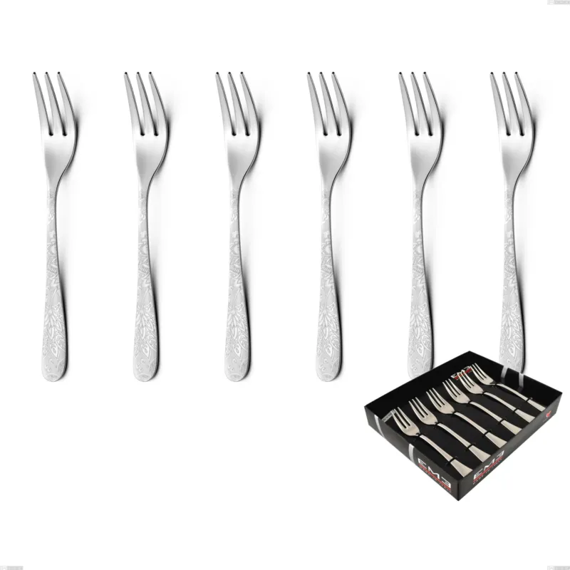 Confezione vetrina 6 pezzi forchettine dolce Charme Pechino, Acciaio 18/10 Inox Lucido con incisione al laser, spessore 2,5 mm mm Eme Posaterie Spedito Oggi