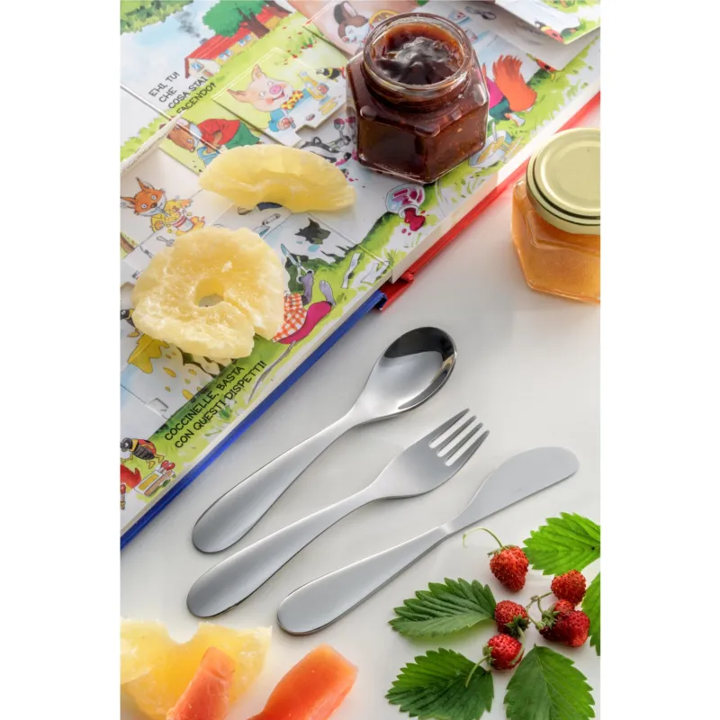 Set Pappa per bambini in acciaio inox 18/0 Birillo + DI 18 MESI finitura inox lucida in scatola serigrafata Eme Posaterie Consegna Rapida
