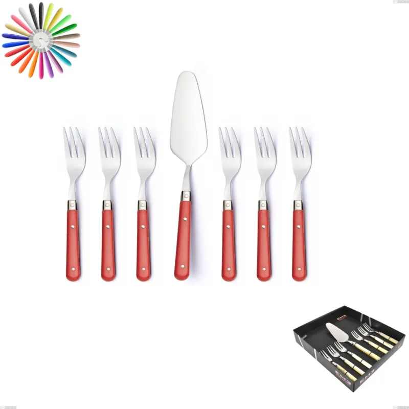 Confezione vetrina 7 pezzi, forchettine più paletta dolce country, acciaio 18/10 aisi 304 manici in abs Eme Posaterie blu 2 Occasione Imperdibile