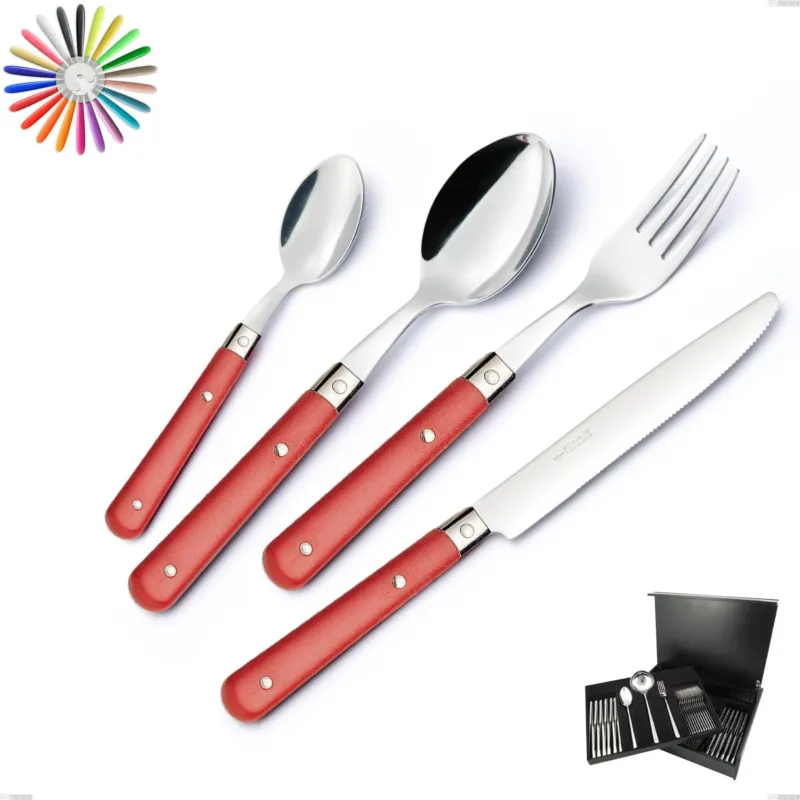Occasione Servizio di posate 75 pezzi in astuccio di legno country, acciaio 18/10 aisi 304 manici in abs Eme Posaterie blu 2
