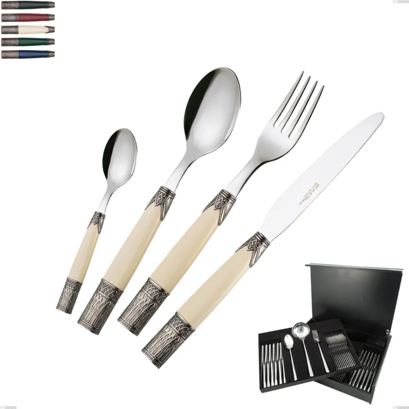 Sconto Servizio di posate 75 pezzi in astuccio di legno aria, acciaio 18/10 aisi304 colorato Eme Posaterie blu 2