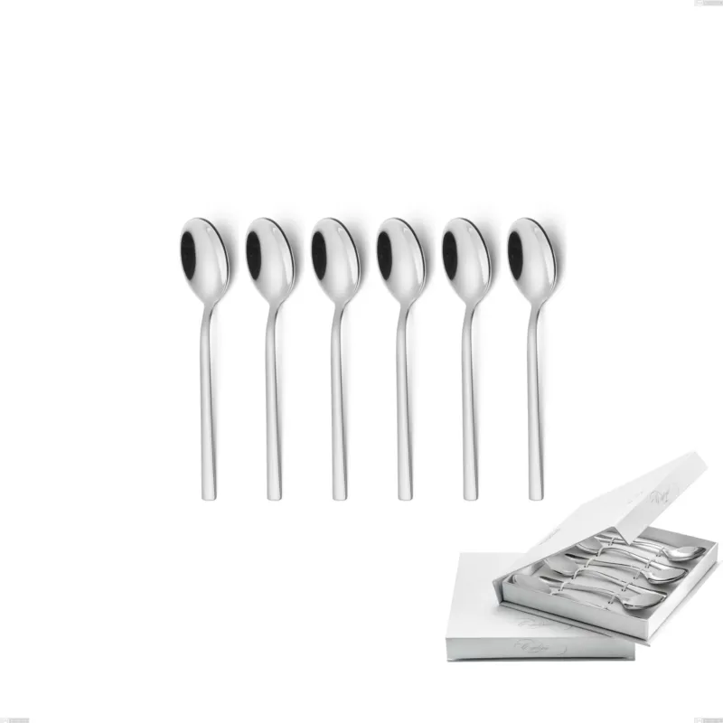 Confezione a libro 6 pezzi cucchiaini caffè fashion, acciaio 18/10 aisi 304 inox lucido, spessore 3 mm mm Eme Posaterie Popolare
